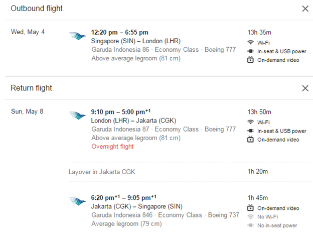 a screenshot of a flight schedule